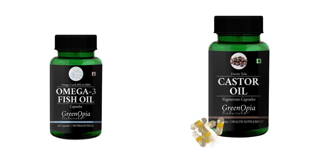 Fish-oil-capsules, Castor-oil-vegetarian-capsules Combo | Convenient Nutrition & Wellness Routine | Multi-Product Pack