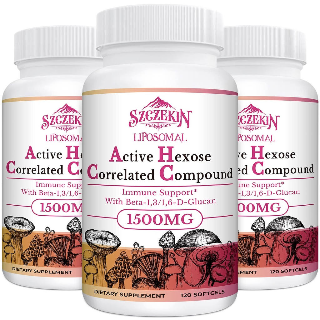 1500mg Liposomal Active Hexose Correlated Supplement,360 Soft Gels Beta-Glucans with Natural Mushroom Extract, Immune System, Liver Function, Maintain T-Cell & Killer Cell Activity