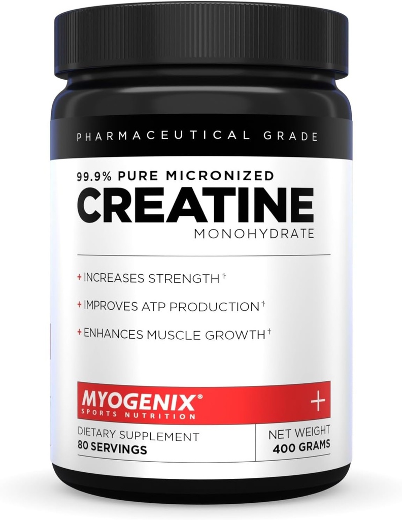Myogenix Creatine Monohidrat - Power & Endurance üçün Pure Creatine Toz -  Support ATP Production & Muscled Strength - No addımlar - Unflavored (80 Xidmət)