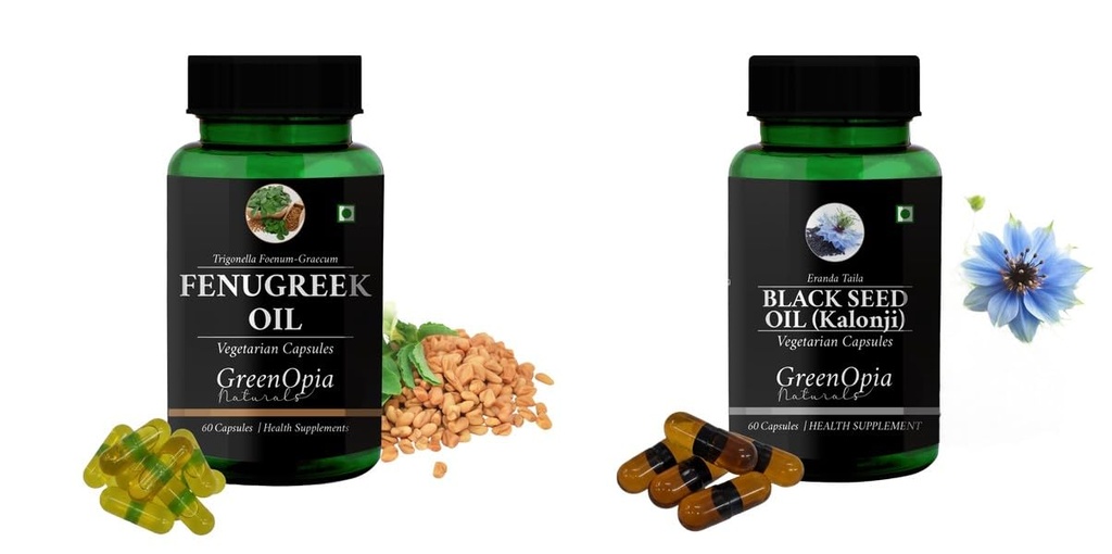 Fenugreek-oil-vegetarian-capsules, Black-seed-oil-capsules Combo | Convenient Nutrition & Wellness Routine | Multi-Product Pack