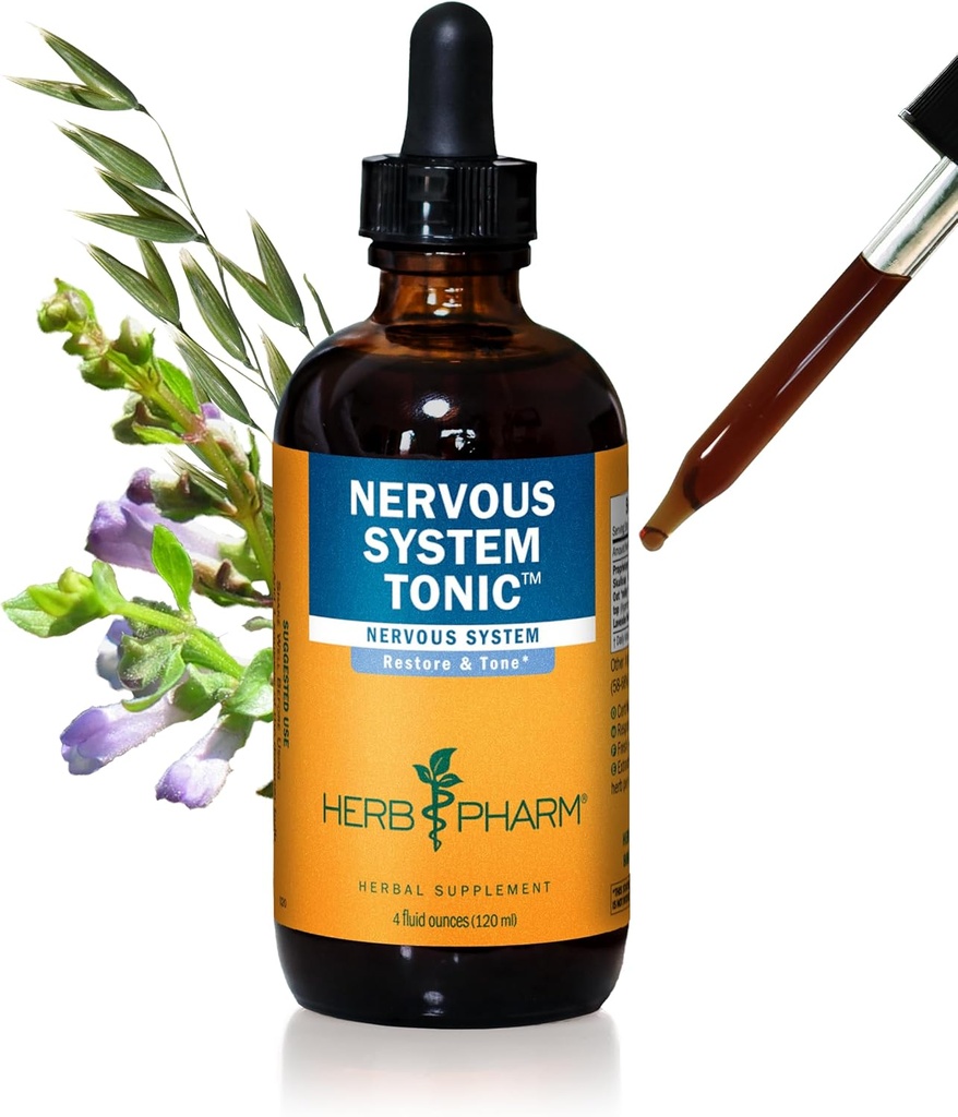 Herb Pharm Nervous System Tonic Liquid Herbal Formel för att stärka och lugna nervsystemet - 4 Ounce