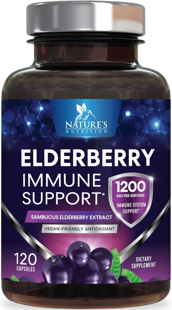 European Elderberry Fruit Extract 1200mg Per Serving Capsules - Sambucus Immune Support with Concentrated Sambucus Black Elderberry Extract, Antioxidant Vitamin Supplement, USA Bottled - 120 Capsules