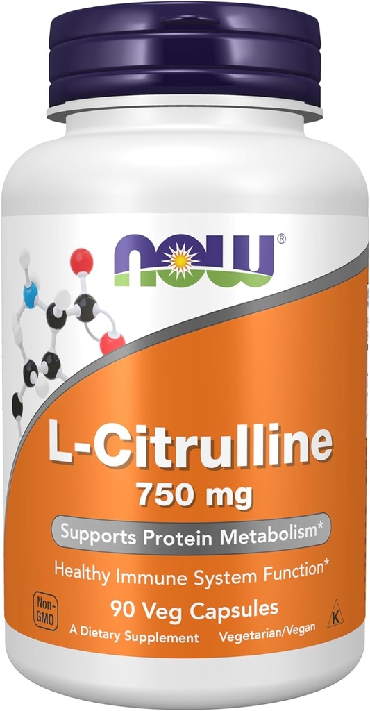 NOW Toidulisandid, L-tsitrulliin 750 mg, toetab valgu metabolismi *, aminohapet, 90 Veg kapslit
