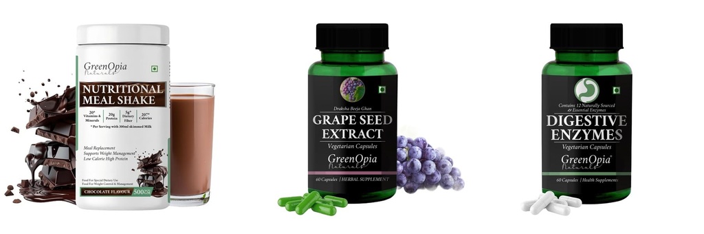 Nutritional-meal-shake-chocolate, Grape-seed-extract-60-vegetarian-capsules, Digestive-enzymes-60-vegetarian-capsules Combo | Convenient Nutrition & Wellness Routine | Multi
