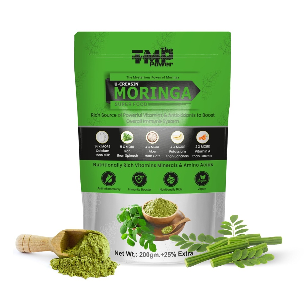 TMP U-Creasin Moringa Powder Super Food | Rich in Vitamins & Antioxidants | Immunity & Daily Nutrition Support | Vegan | 200g + 25% Extra