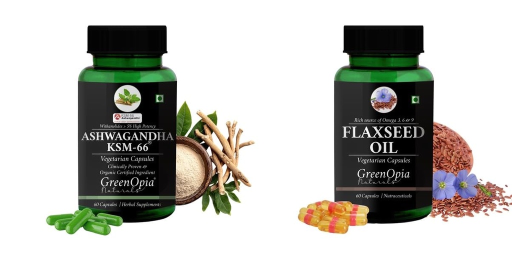 Ashwagandha KSM66 Flax Seed Oil Wellness Daily Vitality |60 CAPSULES