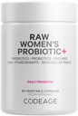 Codeage Raw Women’s Probiotic+ Supplement - 34 Probiotic Strains, 100 Billion CFUs, Digestive Enzymes, Prebiotic Blend, DIM, Herbal Extracts, Phytonutrients - Non-GMO - 60 Capsules