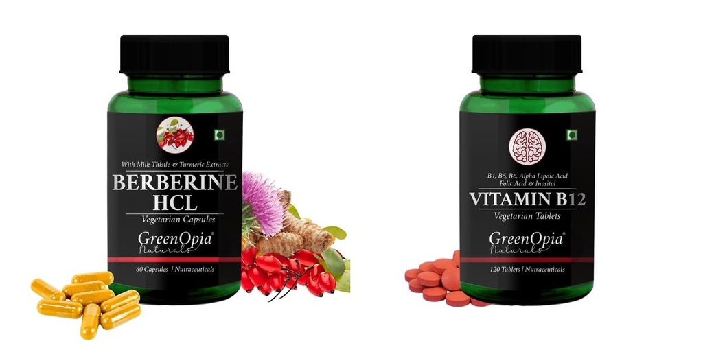 Berberine HCl Vitamin B12 Tablets Wellness Daily Vitality |60 CAPSULES