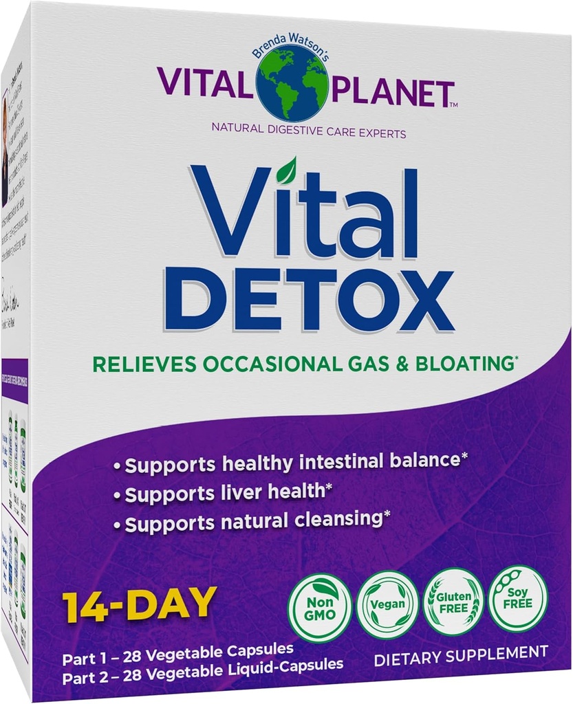 Vital планета - Vital Detox з Молоко Цейтль, Quercetin, Alpha Lipoic Acid, Choline, і трави, для Occasional Gas і блювання, підтримує здоровий інтенсивний баланс, 2-Part 14 Day Kit, 56 Капсули