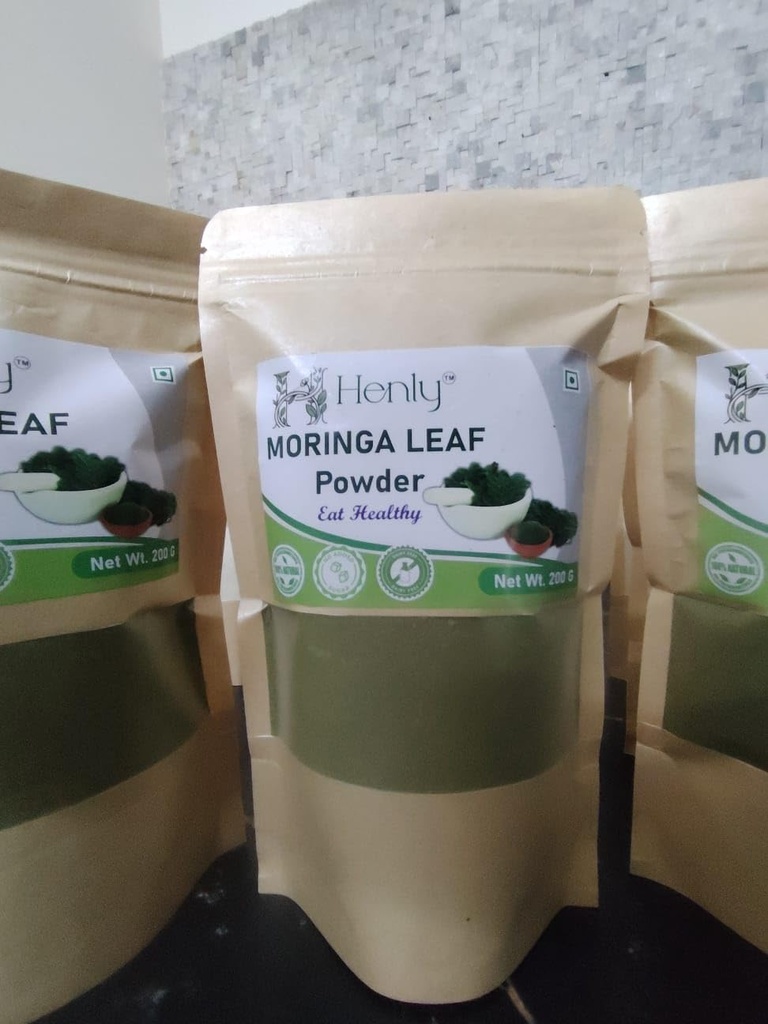 Henly Organic Moringa Leaf Powder Rich in Nutrients Contains essential vitamins and minerals Naturally boosts energy and overall gut health Chemical Free Lab Tested 200G