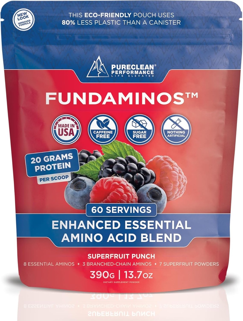 El Fons Aminos EA + BCAAino Aclà Acid Powder  Orgueic, Vegan, Plant-Based HEyninos complets per a cada dia Nutrition Apetian optimitzat Protein Utilization ELS Superfruits Fusiona - 60 Servines