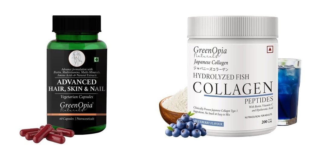 Advanced HSN (Hair, Skin Nails) Marine Collagen Peptides Powder Blueberry Wellness Daily Vitality |60 CAPSULES
