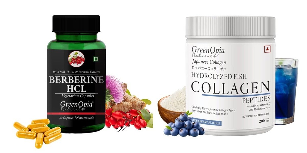Berberine HCl Marine Collagen Peptides Powder Blueberry Wellness Daily Vitality |60 CAPSULES