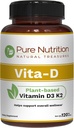 Pure Nutrition Vita D3 K2 - Vitamine végétale D3 K2 Supplément de 120 onglets Vitamine D3 6000 UI La vitamine K2 comme MK7 100mcg