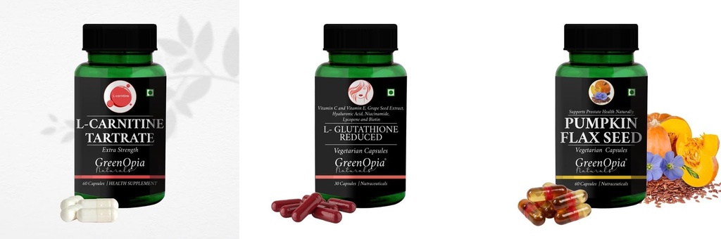 L Carnitine 1 +L Glutathione Reduced + Pumpkin Oil Daily Health Pack |60 CAPSULES
