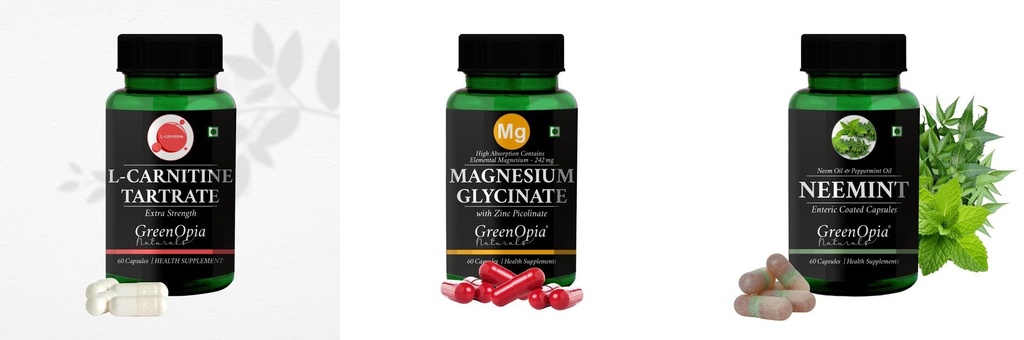 L Carnitine 1 + Magnesium Glycinate Zinc Neemint Oil Daily Health Pack |60 CAPSULES