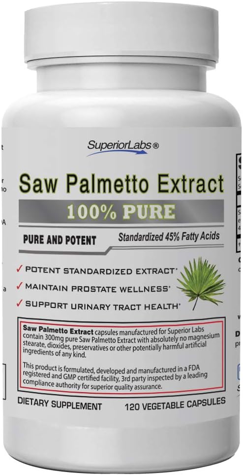 Labs superiori — Estratto di palmetto di sega NonGMO, Non sintetico— 300 mg Dosaggio, 120 capsule vegetali — Supporta flusso e frequenza del tratto urinario
