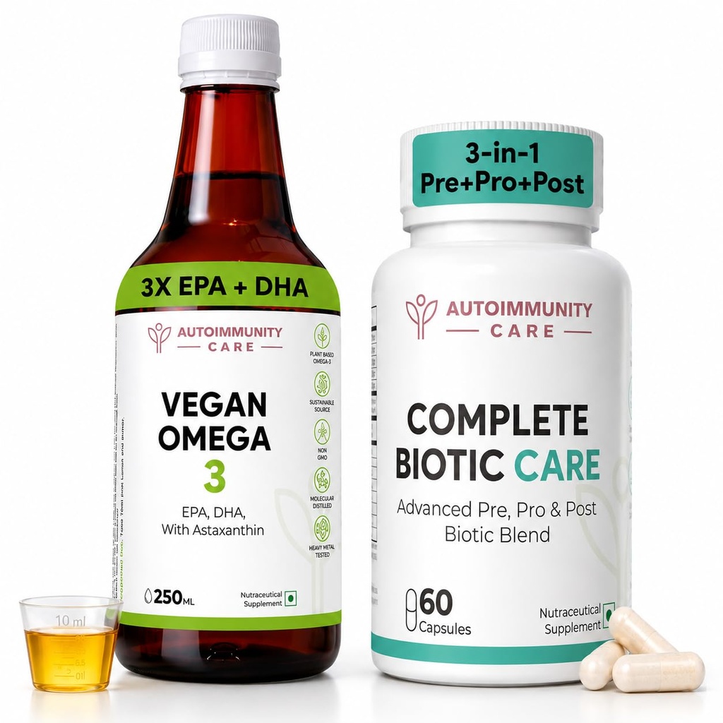 Autoimmunity Care Vegan Omega 3 Oil and Autoimmunity Care Complete Biotic Care Bundle