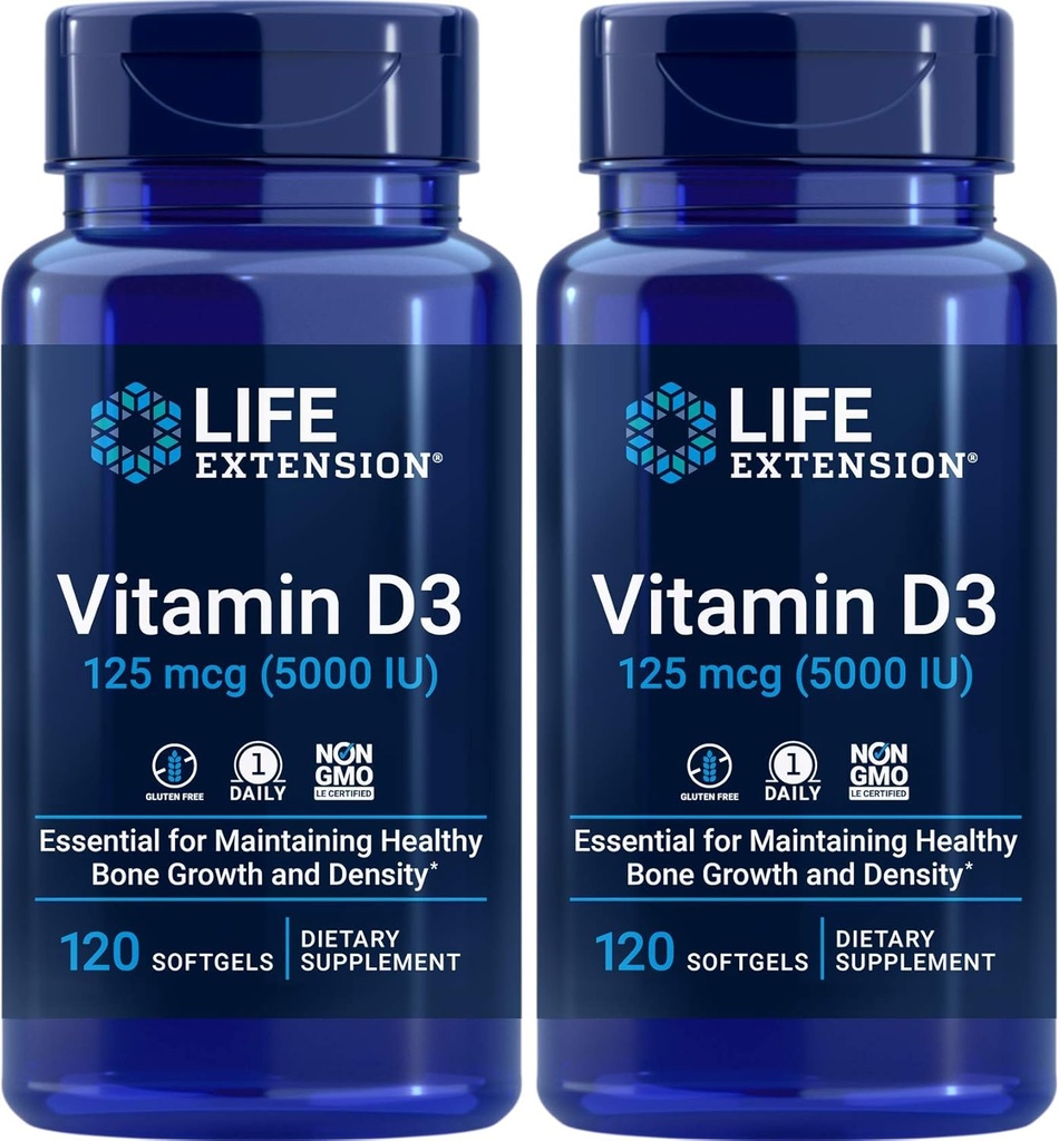 Ekstensi Hidup Vitamin D3 5000 IU, 120 Softgels (Paket 2)