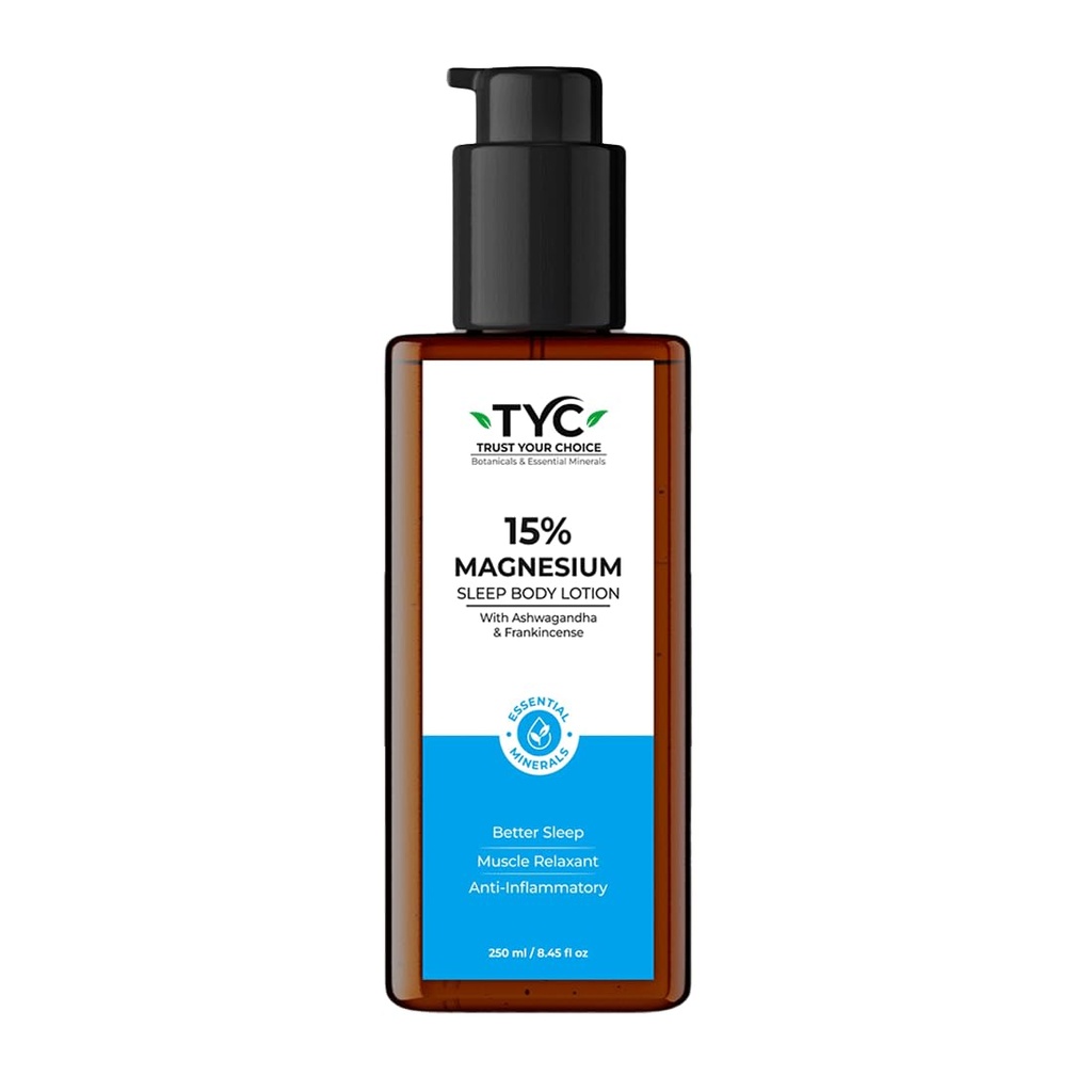 TYC Trust Your Choice Magnesium Sleep Body Lotion, 15% Magnesium Chloride with Ashwagandha and Frankincense Oil, Magnesium Lotion For Sleep For, Magnesium Lotion For Muscle Recovery, Relaxation, No Added Fragrance - 250ml( Pack of 1)
