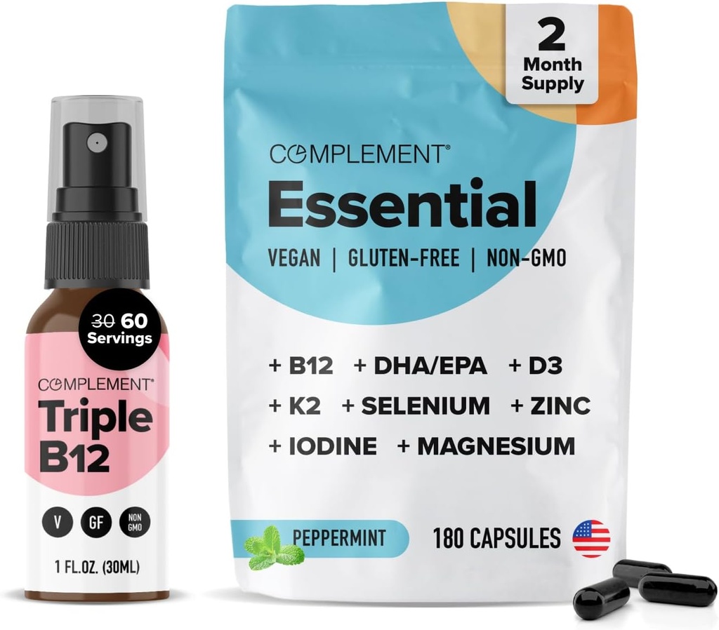 Complement Essential Vegan Multivitamin " Triple B12 Spray Bundle - Comprehensive Nutritional Support for Plant-Based Diets