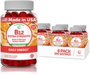 Витамин B12 Gummies for Adults - Tastiest Proprietary Formula - 3000mcg Methyl B-12 High Absorption Energy Gummies - Non-GMO Vegan Vit B12 - Chewable B 12 for Energy Support and Bone Health - 6 Pack