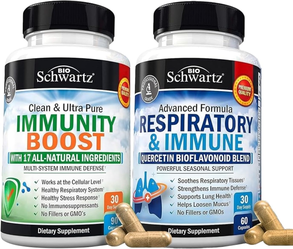 BioSchwartz Respiratory &quot; Immune Lung Support supplement with Quercetin (1 Month Supply) Plus 17 in 1 Immune Support supplement with Antioxidants (1 Month Supply)