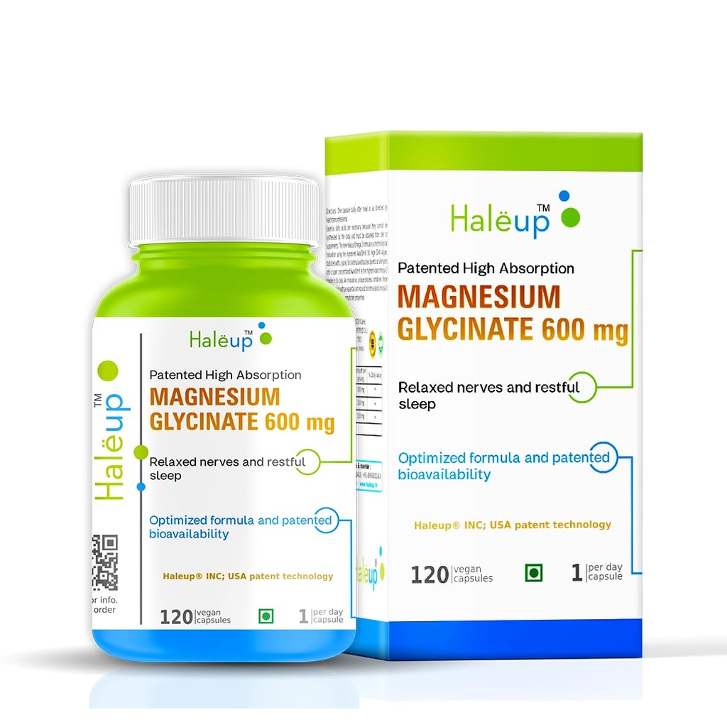 Haleup High Absorption Magnesium Glycinate Capsules 600 mg, 120 Veg Capsules