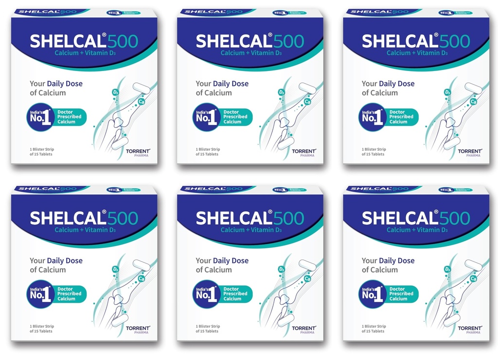 Shelcal 500 Calcium Tablets With Vitamin D3 | For Healthy And Strong Bone, Joint & Muscles,15 Tablets X Pack Of 6