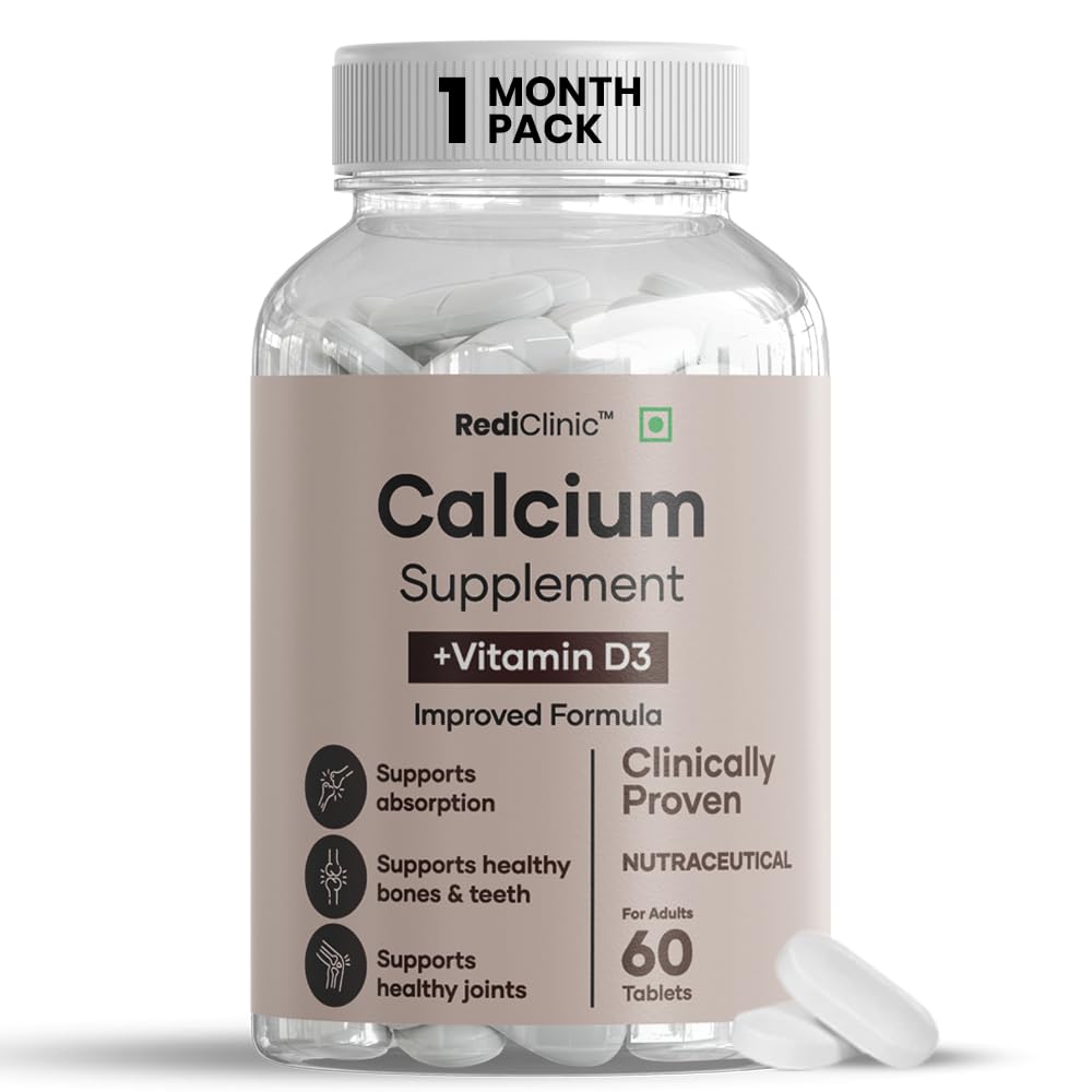 Calcium with Vitamin D3 Tablets for Men and Women | Stronger Bones, Muscles, Joints and Teeth | Helps Maintains Bone Density | Supports Immune System | 60 Tablets - 30 Day Pack