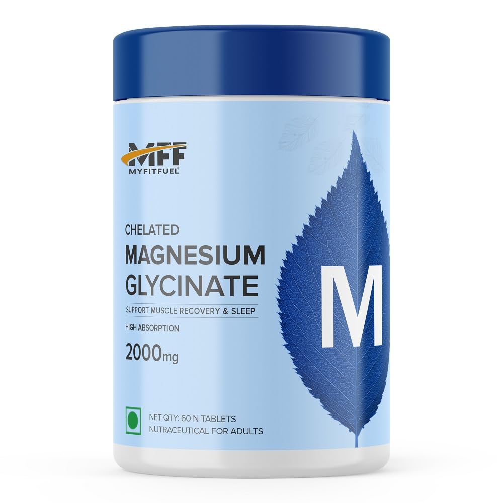 MyFitFuel Chelated Magnesium Glycinate 2000mg (60 Tablets) With Zinc, Vitamin B6, Lysine. Support Muscle Recovery, For Sleep, Cramps, Nerve Health. Magnesium Supplements For Women & Men