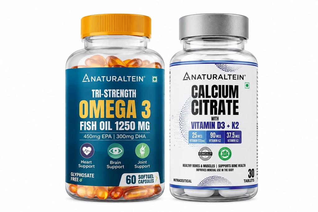 Naturaltein Heart & Bone Wellness Duo | Omega-3 + Calcium Support