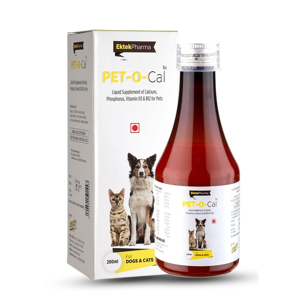 Pet-O-Cal Syrup Supplement (with Calcium, Phosphorus and Vitamin D3 & B12)-200ml
