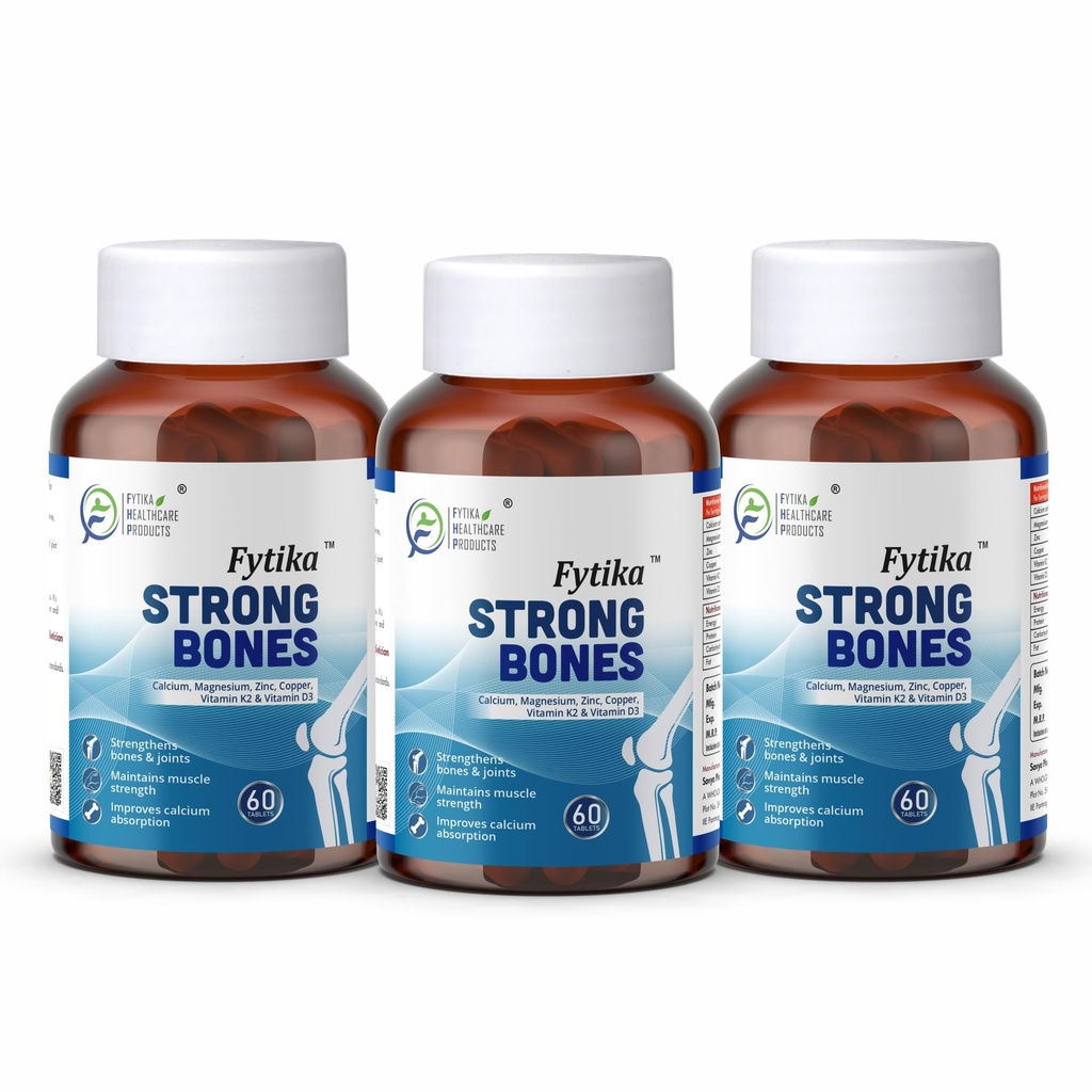 Fytika Strong Bones - Set of 3 (180 Tabs) | Calcium 1000mg + Vitamin D3 400IU Supplement with Magnesium,Zinc,Coper & Vitamin K2 for Complete Bone,Joint & Muscle Health - Women and Men