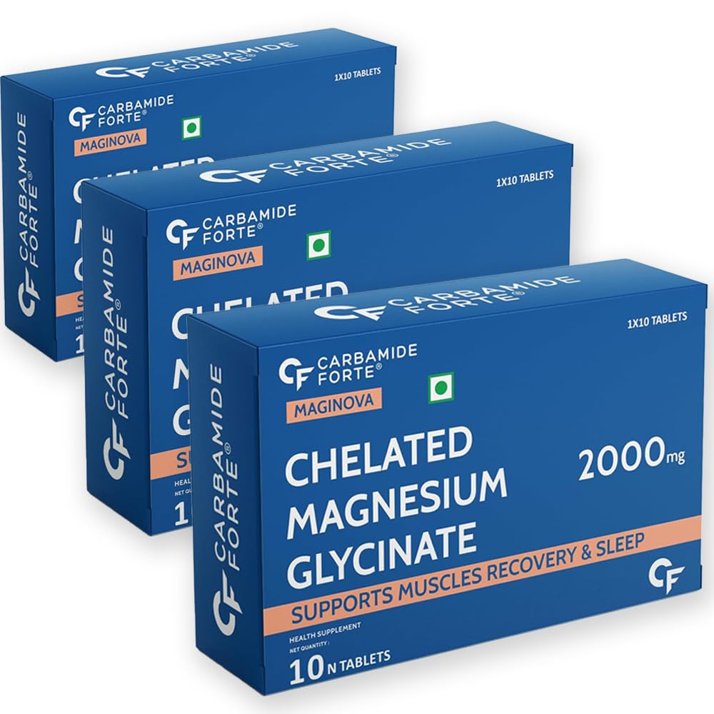 Carbamide Forte Chelated Magnesium Glycinate 2000mg Per Serving Supplement - 10 Veg Tablets (Pack of 3)