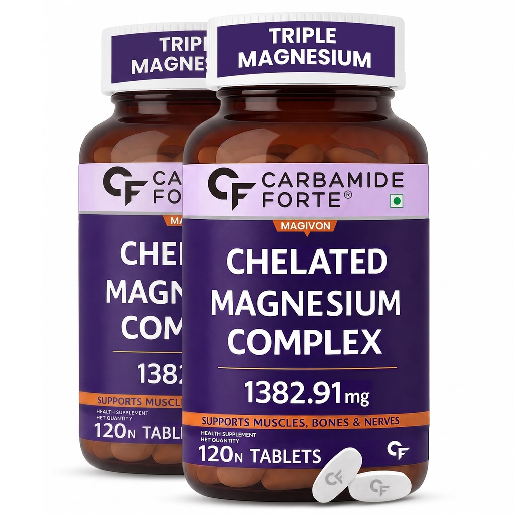 Carbamide Forte Chelated Magnesium Glycinate Citrate Supplement 1382.91mg Per Serving - 120 Veg Tablets (Pack of 2)