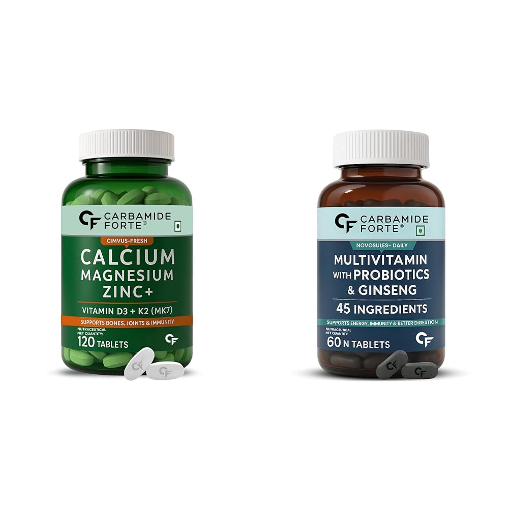 Carbamide Forte Calcium Tablets for Women & Men with Vitamin K2 MK7 & Vitamin B12 & Multivitamin Tablet With Ginseng For Energy & Better Digestion | 120 + 60 Tablets