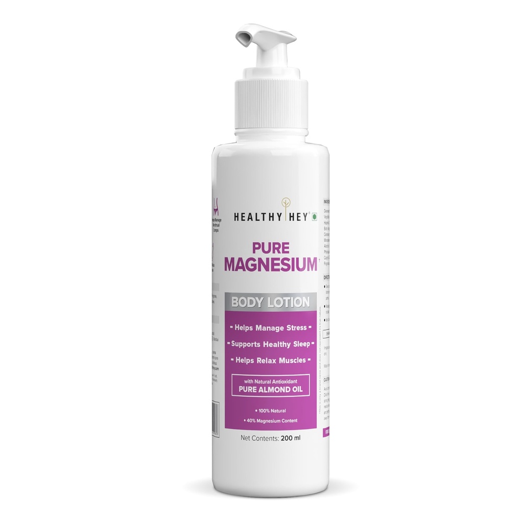 HealthyHey Pure Magnesium Body Lotion with Natural Antioxidant Pure Almond Oil - Helps Manage Stress - Supports Healthy Sleep - Helps Relax Muscles - 200ml