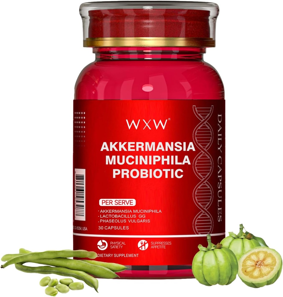 WXW Akkermansia Muciniphila probiotic for Women and Men, Súgó GLP-1 Produce Natural, Lactobacillus GG - Support for Metabolizmus Curb Craints Digestive & Gut Health, 30 kapszula