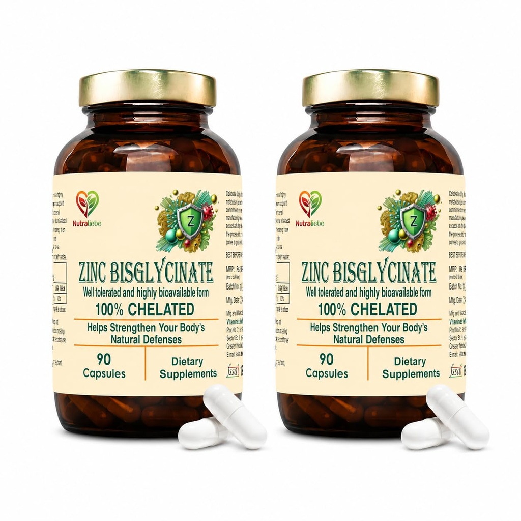 Zinc Bisglycinate (Pack of 2) – High Absorption Zinc for Immune Support, Skin Health, and Cellular Function – 180 Capsules