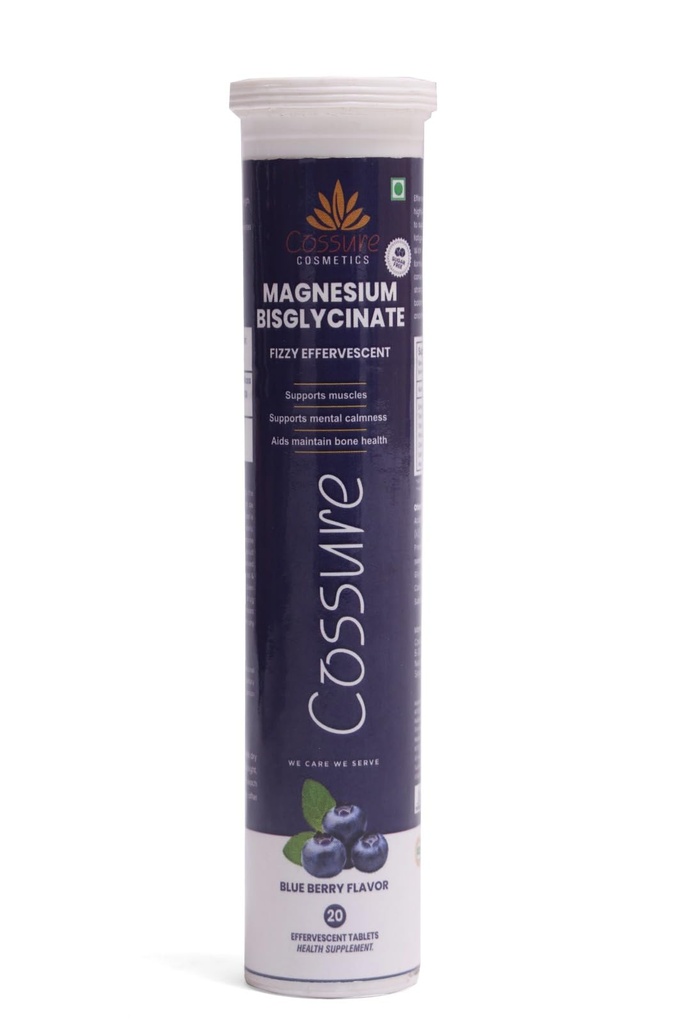 Cossure Magnesium Bisglycinate Fizzy Effervescent Tablets, Blueberry, 20