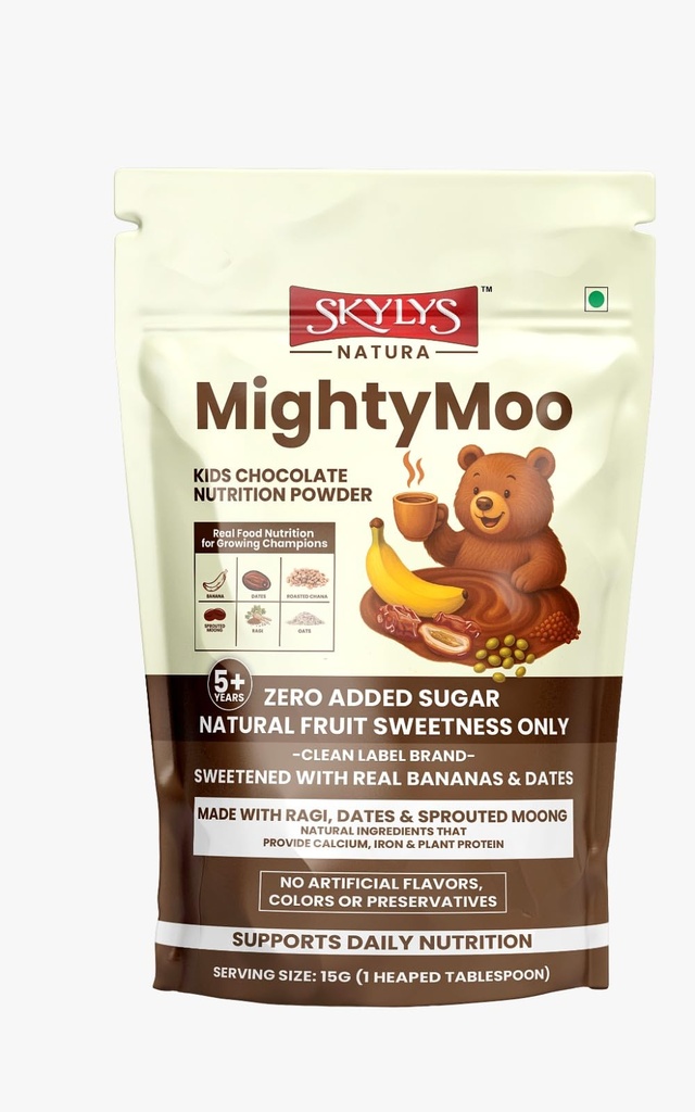Mighty Moo| Kids Chocolate Nutrition Powder Daily Support | Fruit Sweetness Only Zero Sugar (250Gm)