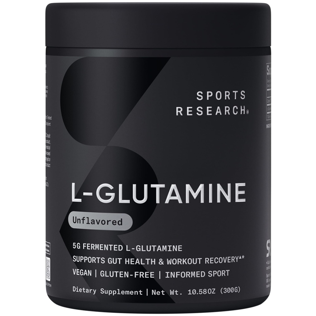 Sports Research L-Glutamine - Workout Recovery, Immune Health & Gut Health Support - 5 G Per Serving - 10.58 Oz