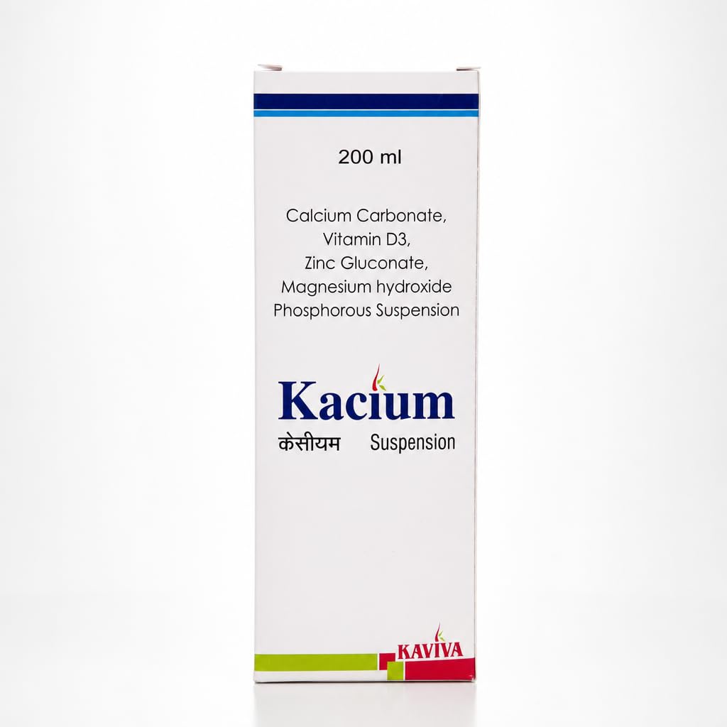 Kacium Calcium Carbonate with Vitamin D3 & Zinc Suspension 200ml