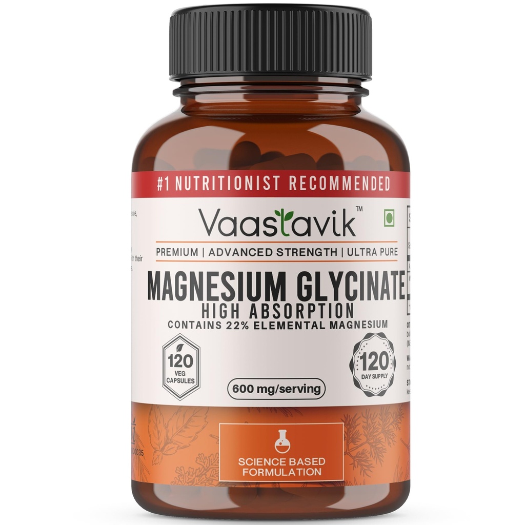 Vaastavik Magnesium Glycinate Supplement 120 Veg Capsules