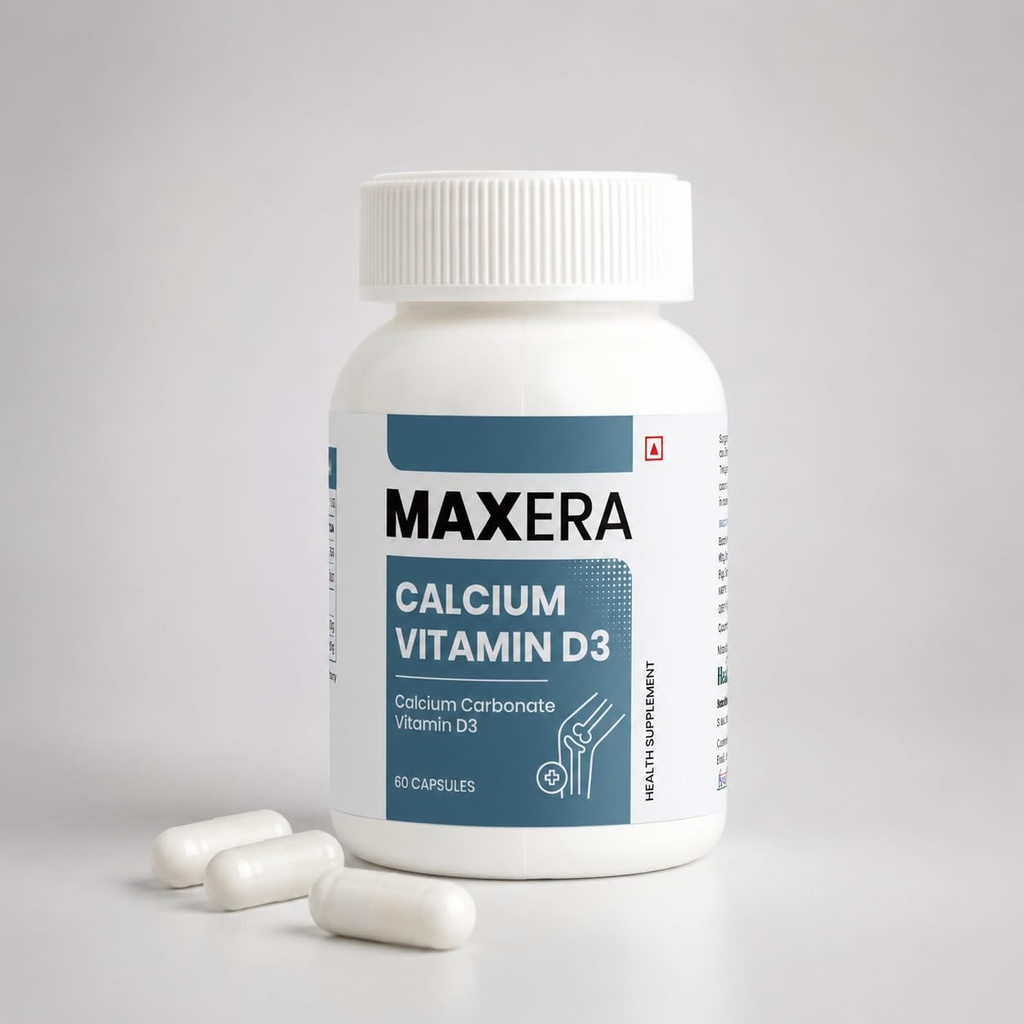 Maxera Calcium with Vitamin D3 Capsules | Bone & Joint Support | Enhances Calcium Absorption for Bone Density & Immunity | 60 Capsules