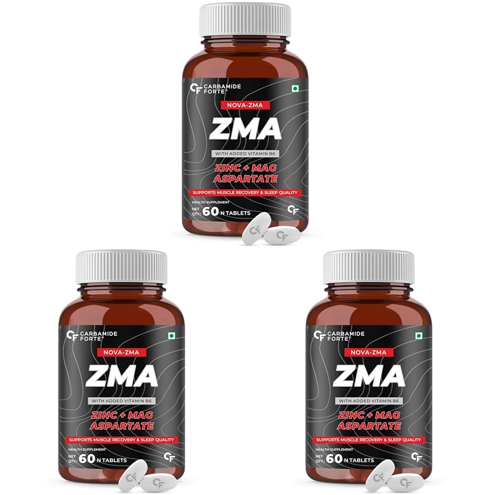 Carbamide Forte ZMA Supplement for Men & Women – Zinc and Magnesium Supplements with Vitamin B6 - Zinc tablets for Muscle Strength - 60 Tablets (Pack of 3)