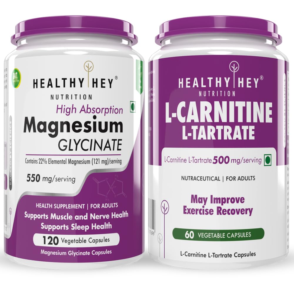 HealthyHey Nutrition Magnesium Glycinate 120 capsules & L-Carnitine & L-Tartrate 60 Capsules