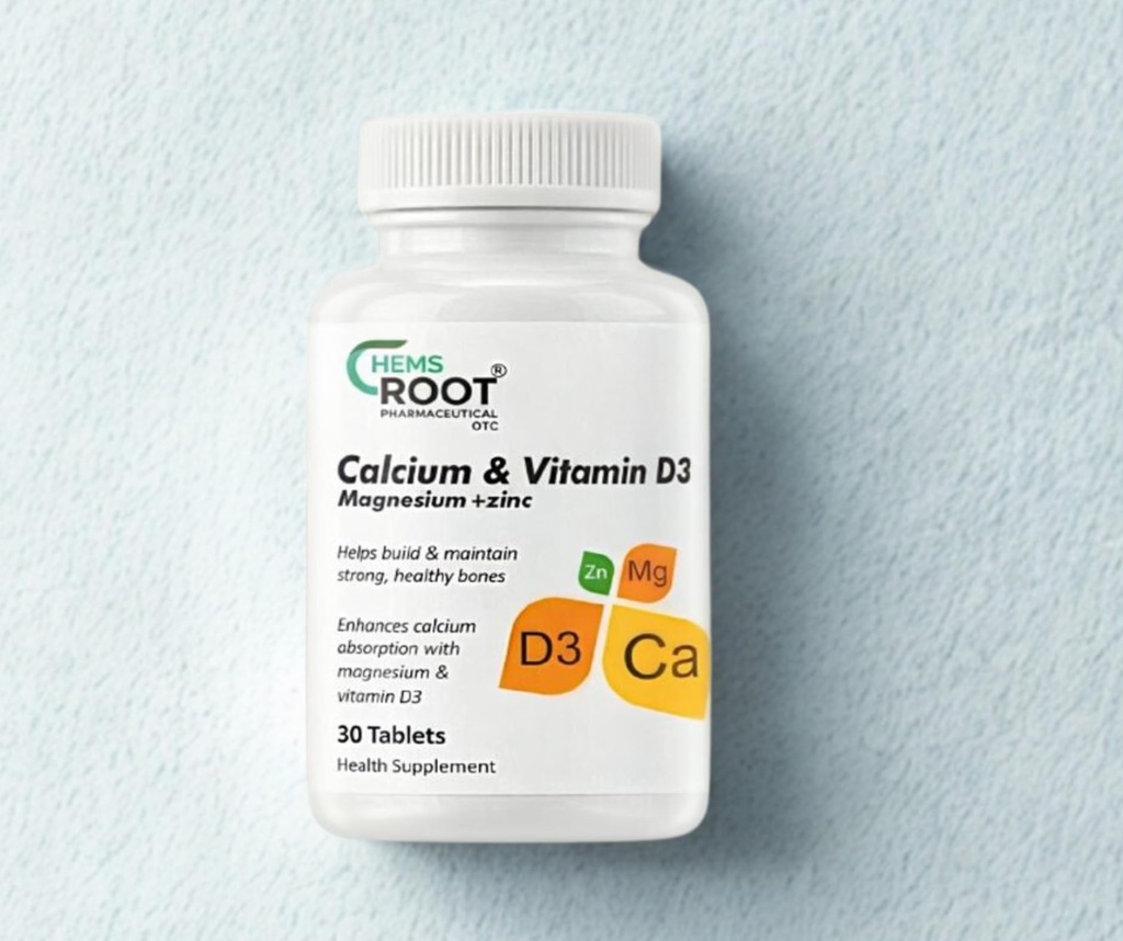 Chemsroot Calcium and Vitamin D3 with Magnesium and Zinc, Plant Based Bone Health Support, Pack 1(30 Tablets)