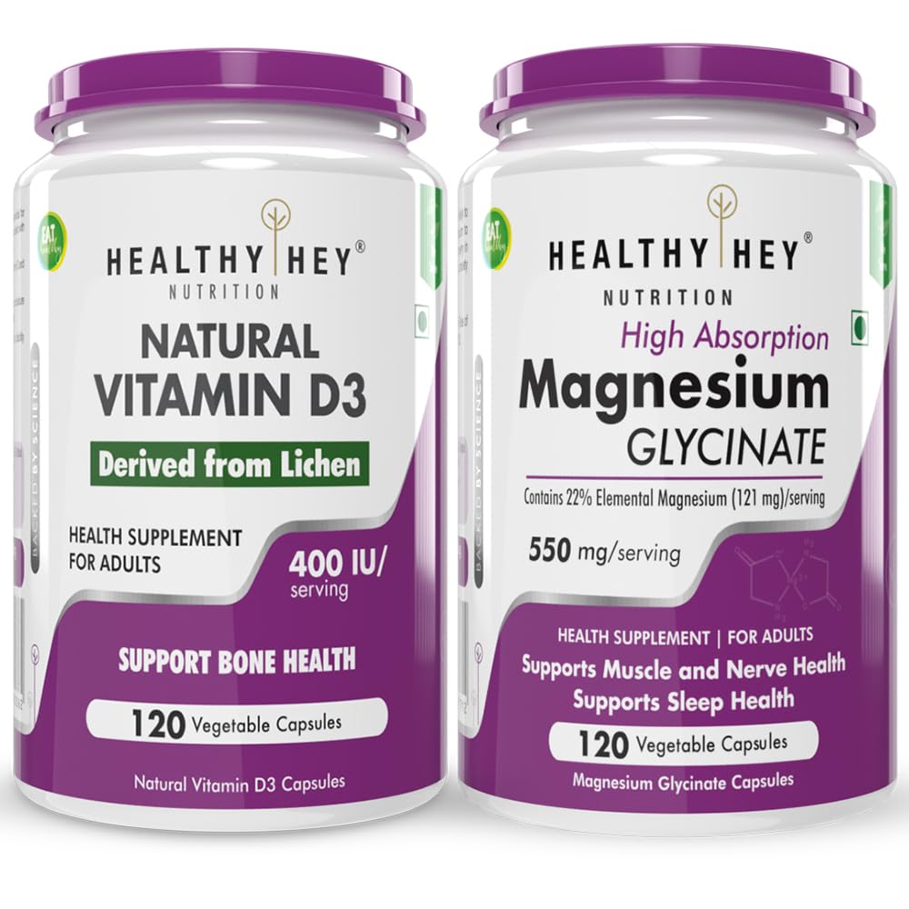 HealthyHey Nutrition Vitamin D3 120 capsules & Magnesium Glycinate 120 capsules